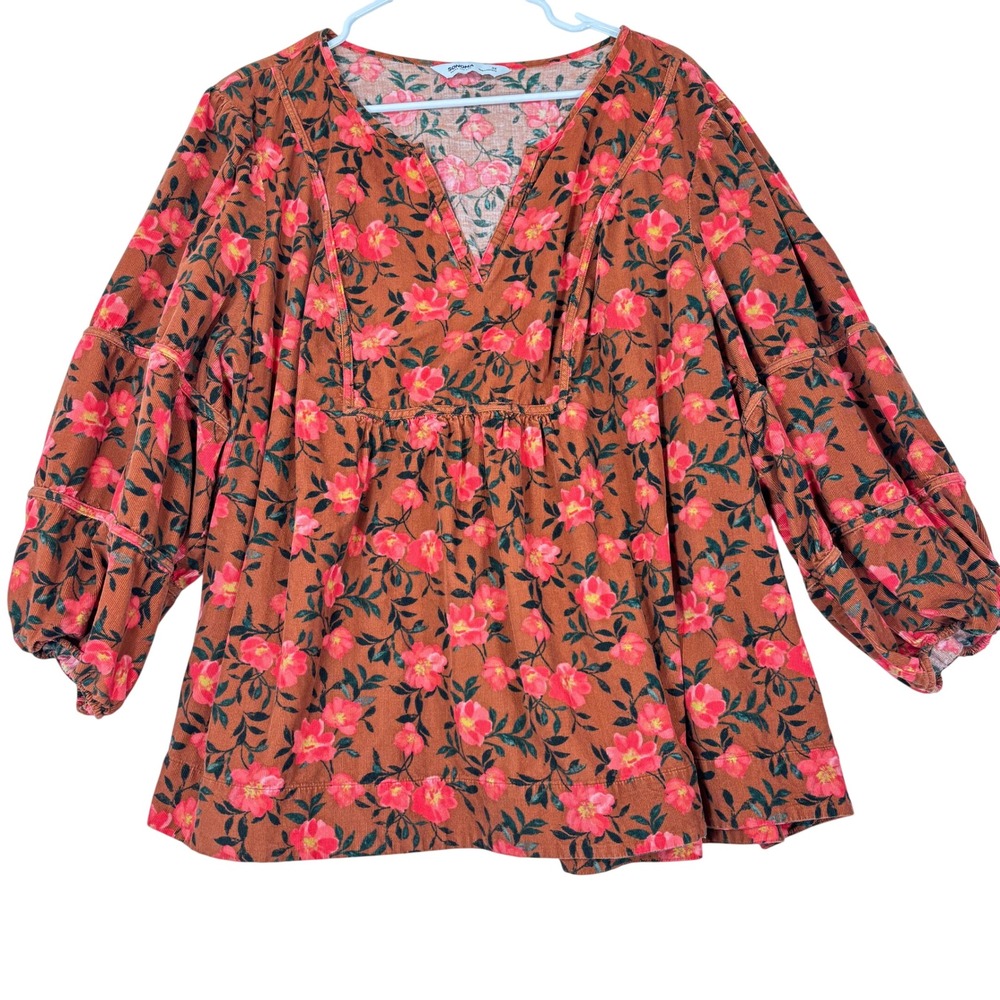 Sonoma Goods For Life Floral Blouse Babydoll 3X Cotton Corduroy Boho Peasant